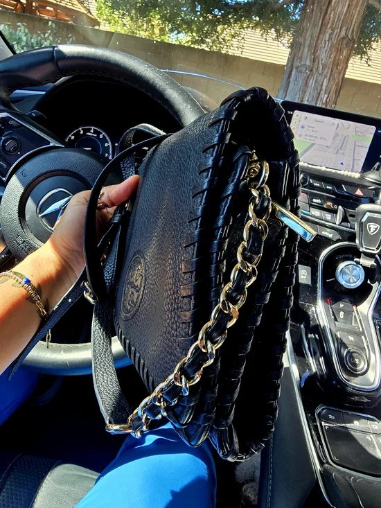 Tory Burch Black Pebbled Leather Crossbody with Gold Chain Accents - Picture 2 of 3